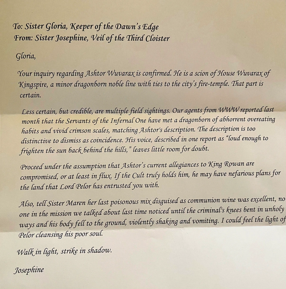 The first letter to Sister Gloria.