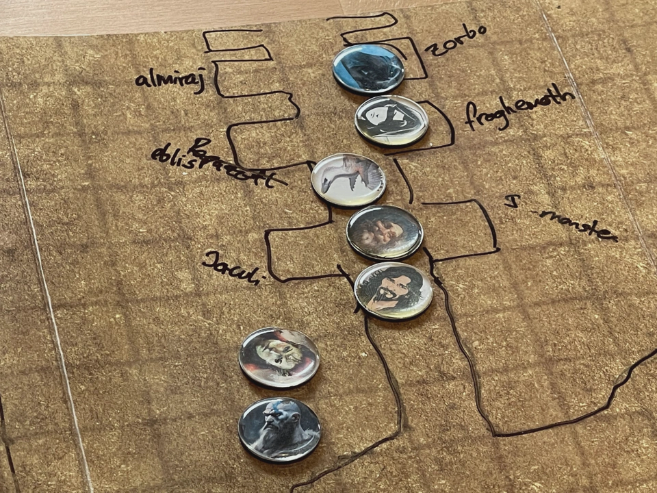 Hallway with statues and oil basins for all the Trickster Gods.