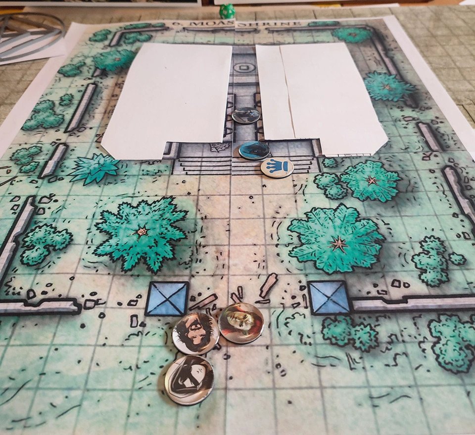 The barbarian triggering all the traps as he enters Moa’s shrine.