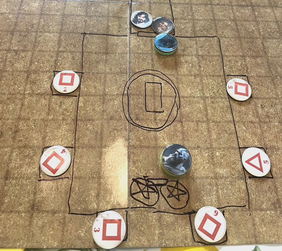 Krariak trying to pry the disk covered with eyes out of the statues’s grip moments before getting surrounded by wights.