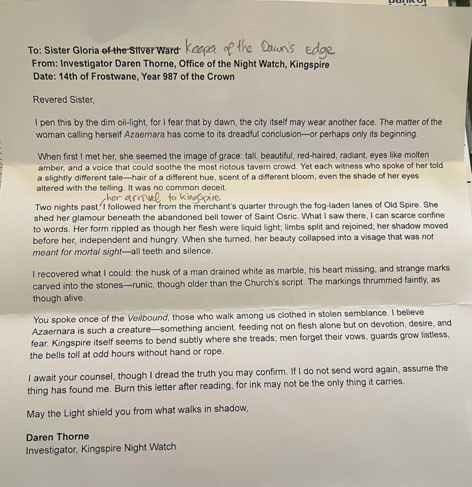 The second letter to Sister Gloria.